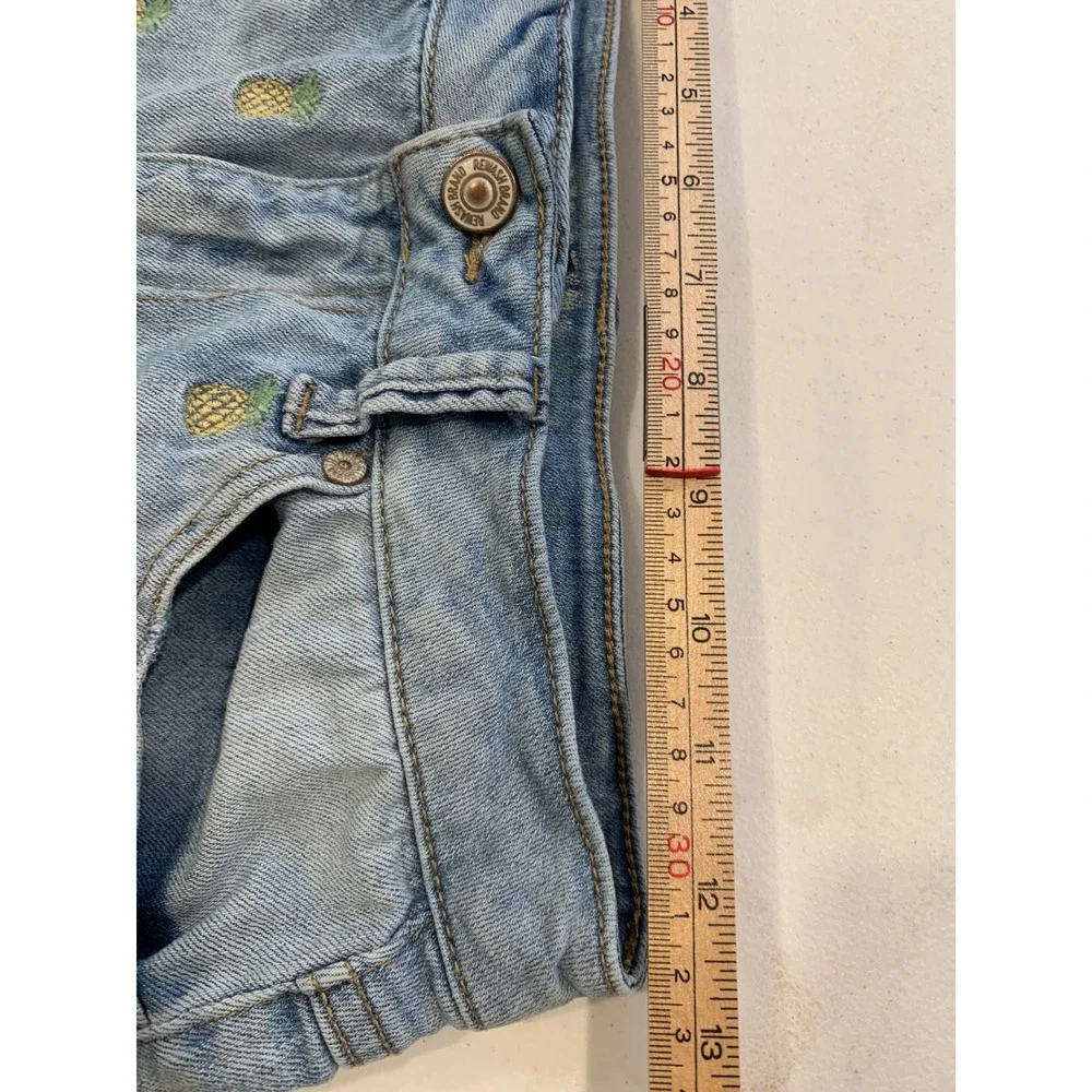 Rewash Pineapple Embroidered Denim Cut Off Shorts 5R W27 Tropical Summer Women